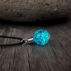 Glow in the Dark Werewolf Moonstone Necklace, Glowing Wire Wrapped Orb Planet, Gift 2 Zombies Fan, Materia, Gamer Geek Gift, Blue or Green image 6