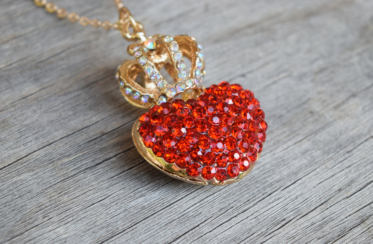 Evie Necklace Red Heart with Gold Crown Necklace Queen of | Etsy
