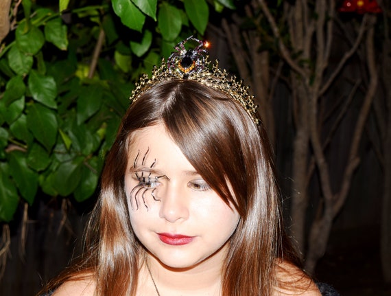 Spider Queen Tiara, Vampire Crown, Gold and Black Rhinestone