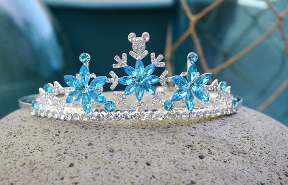 Hidden Mickey Snowflake Tiara, Elsa Costume Crown, Blue Ice Queen