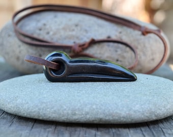 Obsidian Raven Skull Leather Necklace, Adjustable Length Stone Black Bird Skull, Gift for Him, Carved Crow Skull Mens Brown Leather Necklace