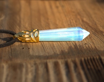 Opalite Kida Crystal Necklace, Simulated Moonstone, Atlantis Rainbow Crystal, Unisex Mens Crystal, Princess Kida Costume Lost Empire Cosplay