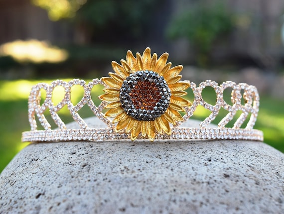 Sunflower Tiara, Flower Girl Crown, Rhinestone Tiara for Outdoor