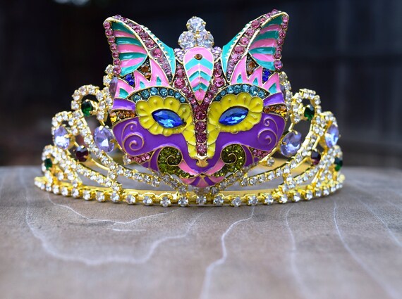 Gold Bling Jester Crown Jester Style Rhinestone Accents Alloy Crown, 3-1/4-Inch  main image 2
