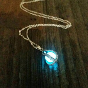 Glow in the Dark Dragon Egg, Mermaid Tear, Glowing Necklace, Glow in the Dark Tear Drop Necklace, Dainty Necklace, Blue Green Aqua image 4