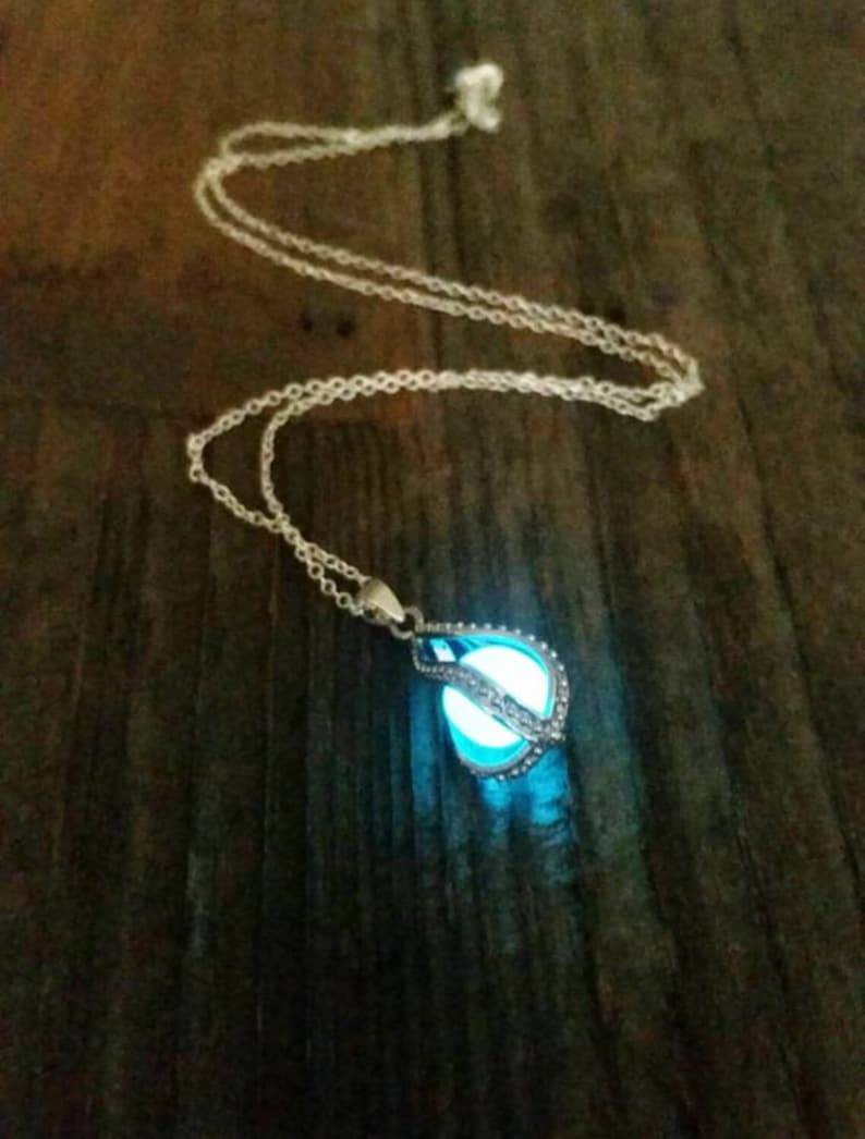 Glow in the Dark Dragon Egg, Mermaid Tear, Glowing Necklace, Glow in the Dark Tear Drop Necklace, Dainty Necklace, Blue Green Aqua image 4