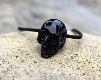 Crystal Skull Necklace, Blue Sandstone Crystal Skull, Moonstone Opalite, Black Stone Human Skull, Man Necklace, Unisex Jewelry, Gift for Him