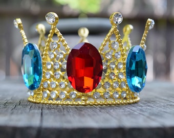 Princess Gold Point Crown, Blue and Red, Pink, or Peach Oval Rhinestone Gold Crown, Pointed Crown Headband, Adult Cosplay Child/Kid Costume