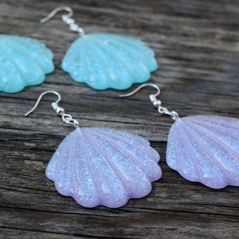 Purple Large Clam Shell Earrings