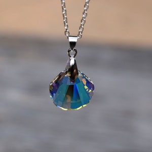 Sparkling Mermaid Necklace, Swarovski Elements AB Shell, Crystal Shell Necklace, Little Girl Shell Necklace, Bridesmaid, Flowergirl Necklace