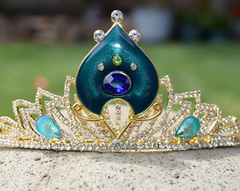 Princess Jasmine Tiara, Aladdin 2019 Crown, Live Action Jasmine Costume, Gold and Green Blue Tiara, Peacock Crown, Burning Man Headdress