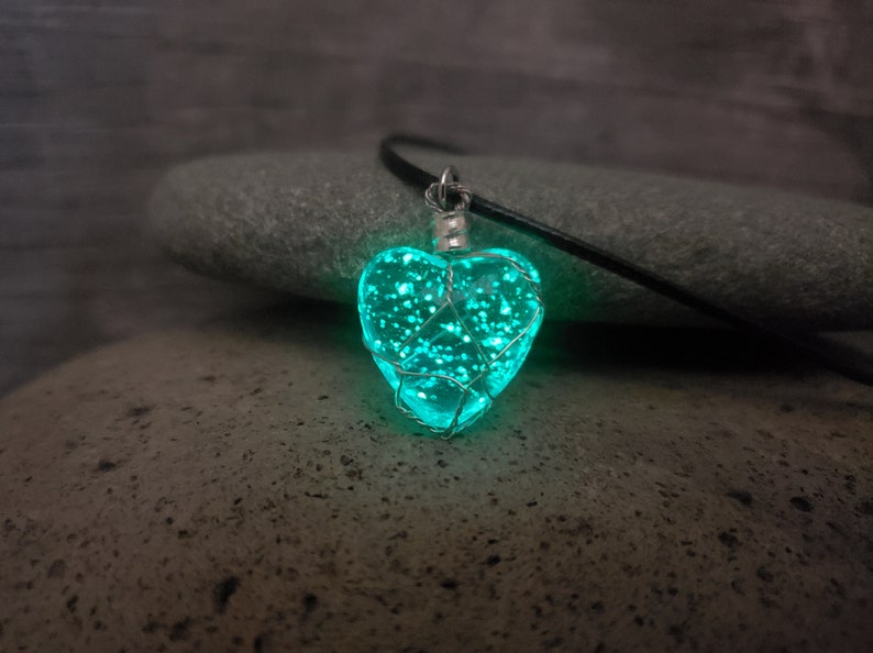 Glow in the Dark Werewolf Moonstone Necklace, Glowing Wire Wrapped Orb Planet, Gift 2 Zombies Fan, Materia, Gamer Geek Gift, Blue or Green image 3