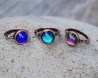 Mood Ring, Copper Mood Ring, Round Circle Glass Mood Ring, Temperature Color Changing Ring, Retro, Spiritual Ring, Gift for Her Mom Pre Teen