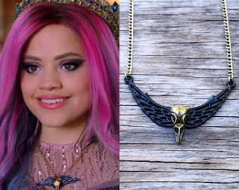 Evil Audrey Necklace, Bird Raven Skull with Wings, Bronze Gold Black, Descendants Fan Gift, Audrey Costume Cosplay, Mens Large Statement