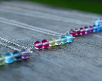 Mermaid Glass Pride Necklaces, Bisexual Pride, Pansexual, Transgender, Gilbert Baker Gay Pride Flag, Discreet LGBTQ Pride Bead Necklace