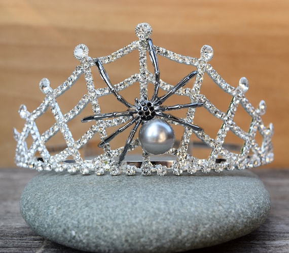Spider Tiara, Spider Web Crown, Silver Rhinestone Black