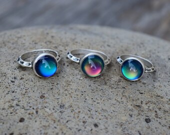 Mood Ring, Silver Glass Mood Ring, Round Circle Mood Ring, Temperature Color Changing Ring, 90s Grunge, Spiritual Ring, Solitaire Mood Ring