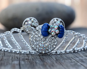 Minnie Tiara, Disney Bounding Crown, Mouse Ears Rhinestone Headband, Disneyland World Wedding, Formal, Minnie Bow Headband, Minnie Fan Gift