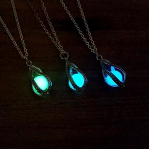 Glow in the Dark Dragon Egg, Mermaid Tear, Glowing Necklace, Glow in the Dark Tear Drop Necklace, Dainty Necklace, Blue Green Aqua image 5