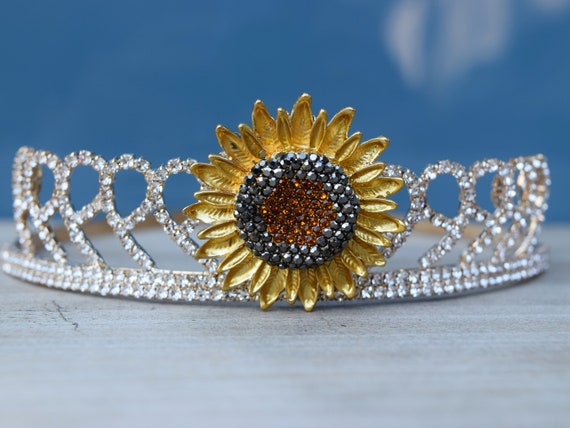 Sunflower Tiara, Flower Girl Crown, Rhinestone Tiara for