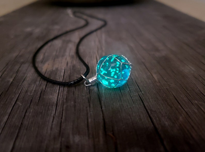 Glow in the Dark Werewolf Moonstone Necklace, Glowing Wire Wrapped Orb Planet, Gift 2 Zombies Fan, Materia, Gamer Geek Gift, Blue or Green image 9
