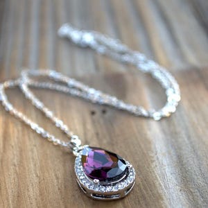 Sofias Amulet Princess Necklace, Purple Rhinestone, Deep Purple Bridesmaid Necklace, Sophia the First Costume, Dark Purple Oval Tear Drop image 6