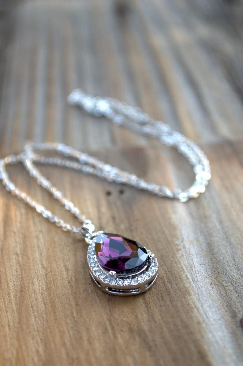 Sofias Amulet Princess Necklace, Purple Rhinestone, Deep Purple Bridesmaid Necklace, Sophia the First Costume, Dark Purple Oval Tear Drop image 6