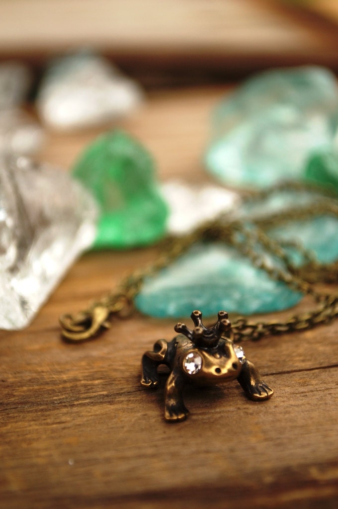 SALE Frog Prince Necklace, Antique Bronze Frog Necklace, Princess and
