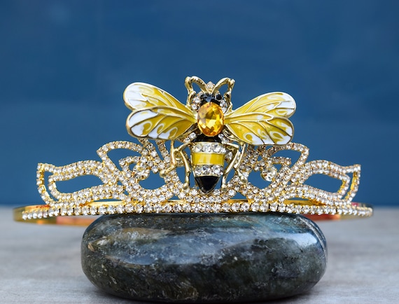 Queen Bee Crown, Gold Rhinestone Bumblebee Headband, Yellow  display picture 3