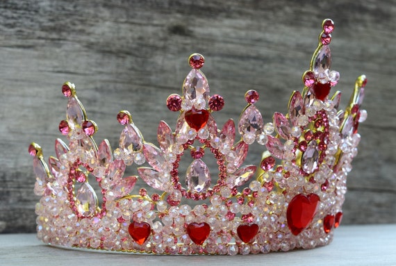Queen of Hearts Crown, Red Crown With Black Hearts, XL Red Queen of Hearts Crown, Red Crown With Black Hearts, XL Red