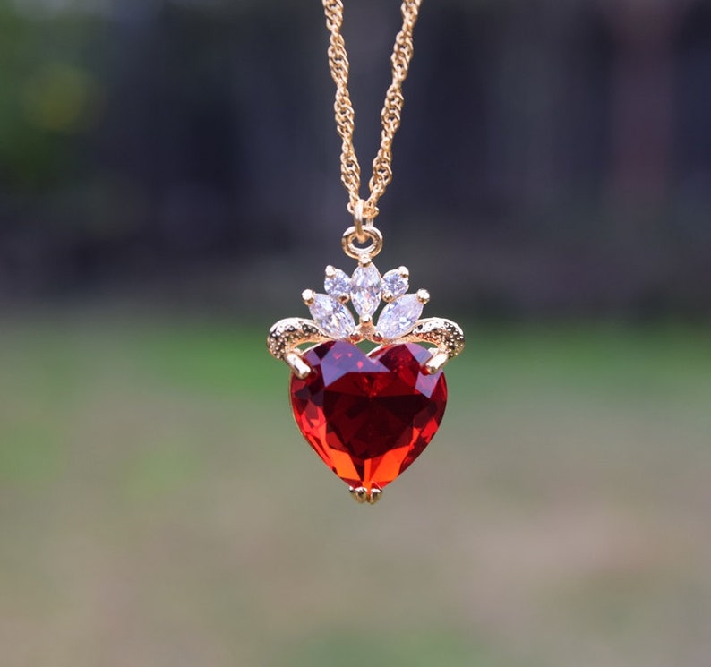 Evie Luxe Gold Necklace Red Heart Necklace July Birthday Etsy