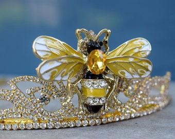 Queen Bee Crown, Gold Rhinestone Bumblebee Headband, Yellow Honey Bee Tiara, Bride to Bee Bachelorette Tiara, Bee Lover pr Beekeeper Gift