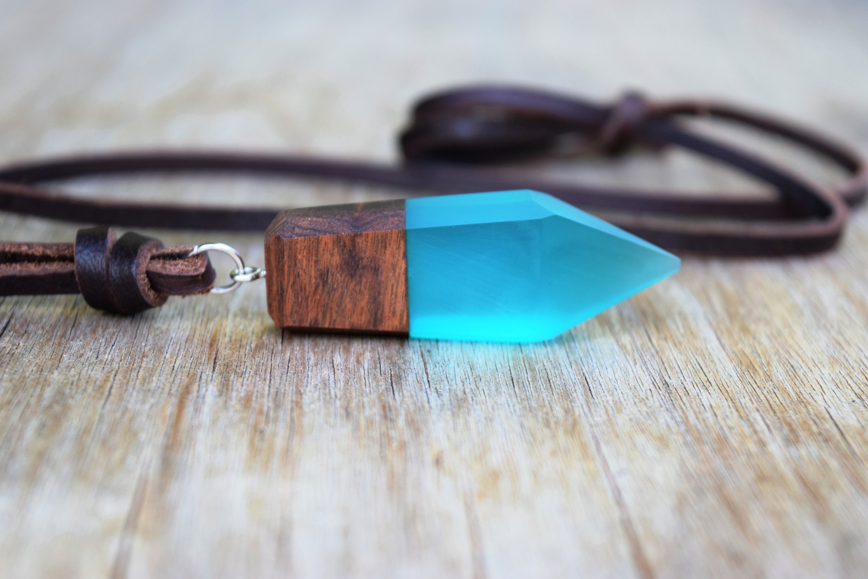 Wood and Resin Necklace, Unisex Men's Brown Leather Necklace, Cosplay