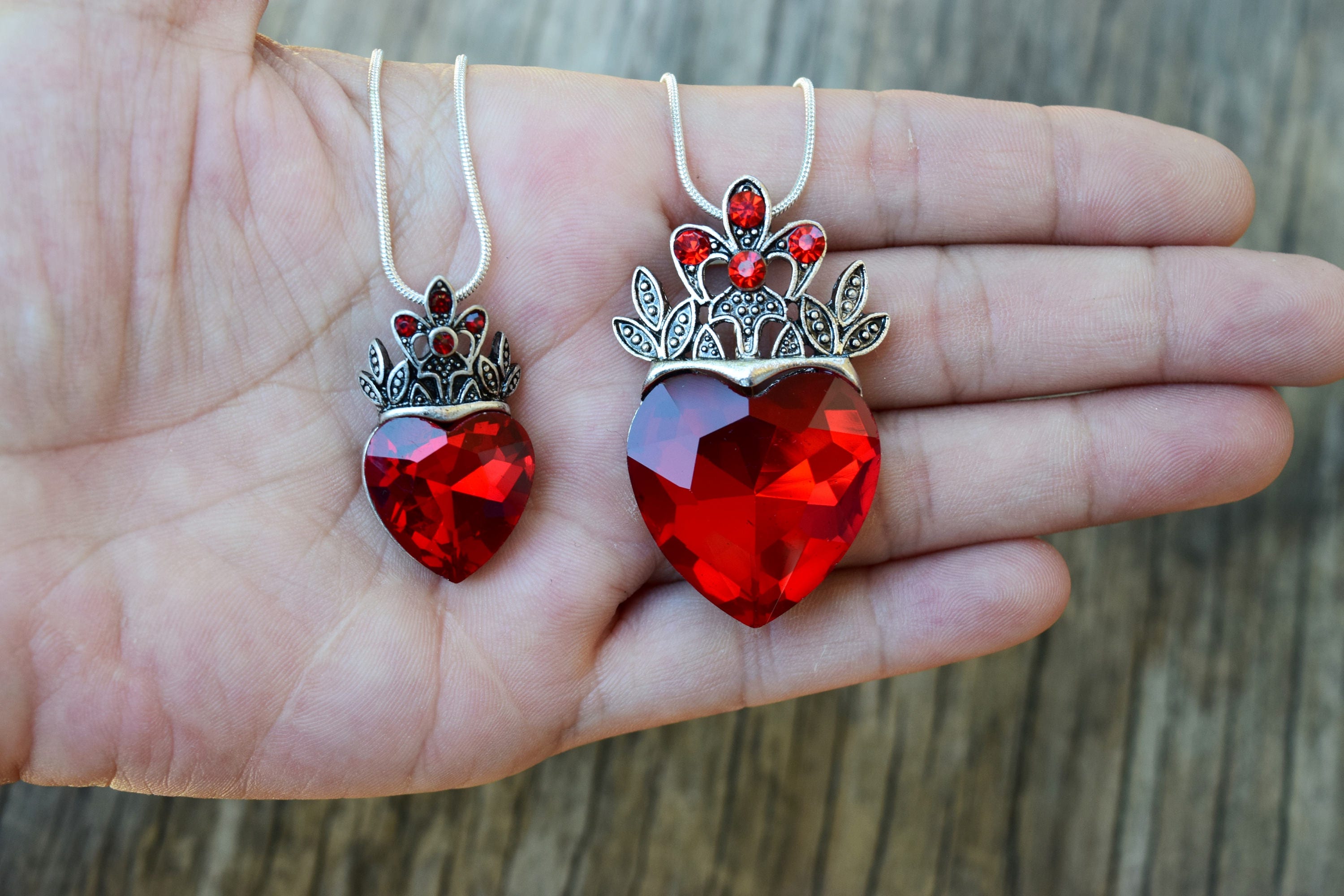 Evie Red Heart Necklace Descendants Necklace Red Heart Crown Queen of Hearts Costume Valentine s Day Gift Gift for Her Large or Small