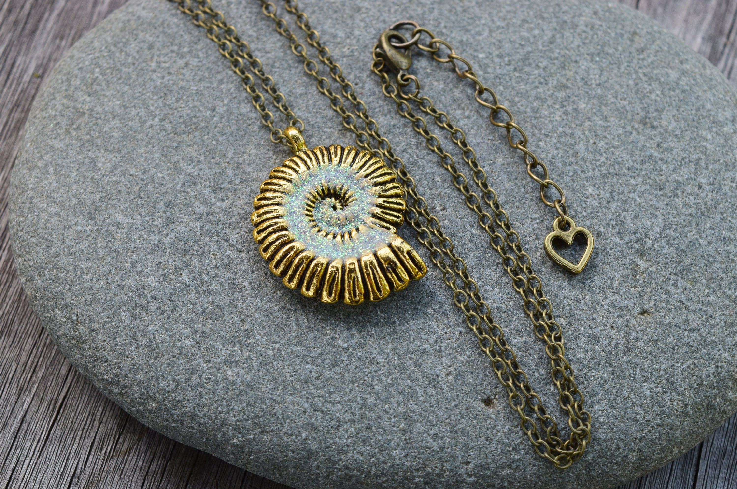 Antique Gold Uma Necklace, Glow in the Dark Nautilus Sea Shell, Ursula ...