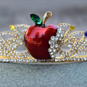 Red Apple Rhinestone Tiara, Snow White Costume Tiara, Teacher Gift, Evil Queen Cosplay Crown, Forbidden Fruit, Poison Apple Bite Tiara