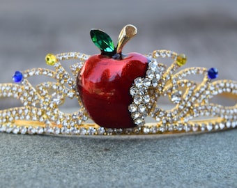 Red Apple Rhinestone Tiara, Snow White Costume Tiara, Teacher Gift, Evil Queen Cosplay Crown, Forbidden Fruit, Poison Apple Bite Tiara