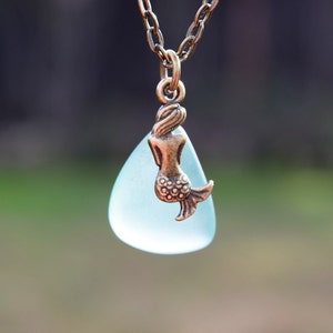 Mermaid Sea Glass Necklace Little Mermaid Charm on Seaglass