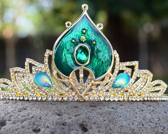 Princess Jasmine Tiara, Aladdin 2019 Crown, Live Action Jasmine Costume, Gold and Green Blue Tiara, Peacock Crown, Burning Man Headdress