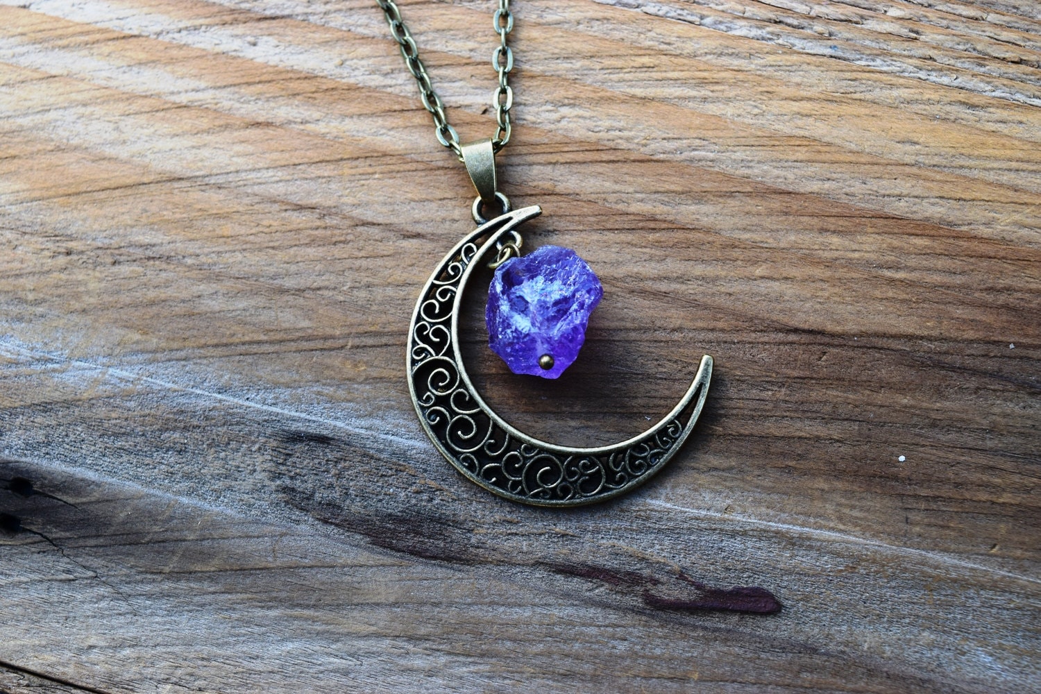 Crescent Moon Necklace With Fluorite Crystal Spiritual - Etsy