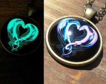 Glow in the Dark Dragon Necklace Pendant, Descendants Mal Dragon Cosplay, Glowing Purple Pink Heart Dragon, Dragon Lover or Pre Teen Gift