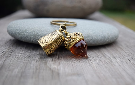 Acorn and Thimble Keychain, Peter Pan Wendy Kiss Couple's Gift Key