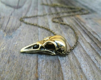 Raven Skull Necklace, Antique Bronze Bird Skull Necklace, Unique Animal Skull, Grunge Necklace, Crow Skull, Labyrinth Costume Necklace