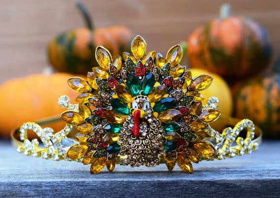 Turkey Tiara, Rhinestone Thanksgiving Crown, Gift for Dinner  display picture 1
