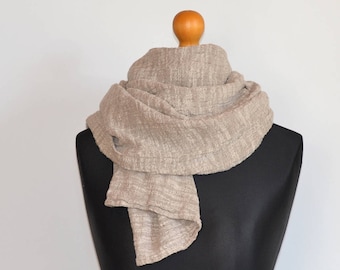 Grey linen scarf / Unisex oversized scarf / Softened linen / Grey and white flax
