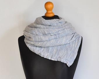 Oversized unisex linen scarf / Blue and white scarf / Summer accessory / Pre-washed linen / Natural material / Softened flax