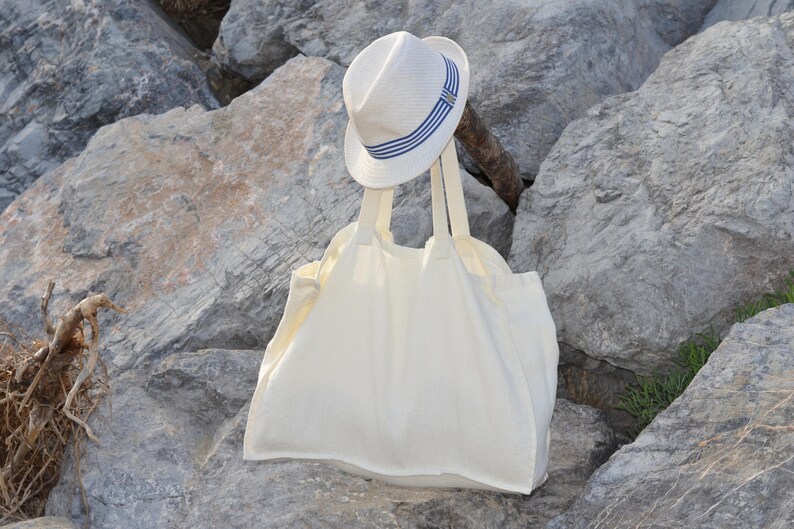 Baby white linen tote bag/ Shopping bag / Beach tote / Eco friendly / Reusable bag / Shopper / Summer bag / Travel bag / Yoga tote image 1