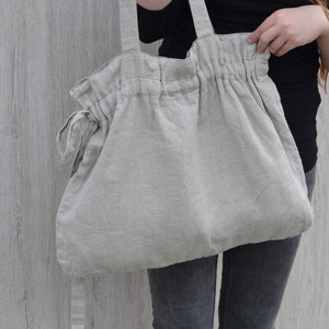 Natural linen tote bag/ Shopping bag / Beach tote / Eco friendly / Reusable bag / Shopper / Travel bag / Yoga tote / Stonewashed image 9