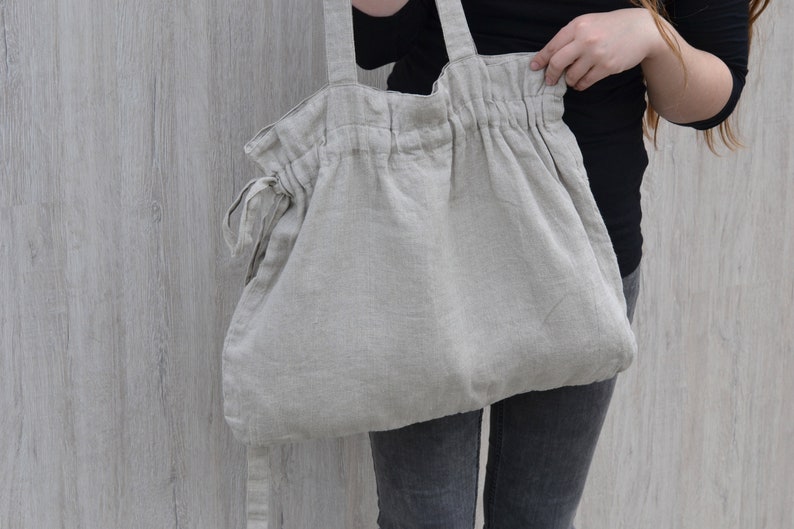 Natural linen tote bag/ Shopping bag / Beach tote / Eco friendly / Reusable bag / Shopper / Travel bag / Yoga tote / Stonewashed image 9