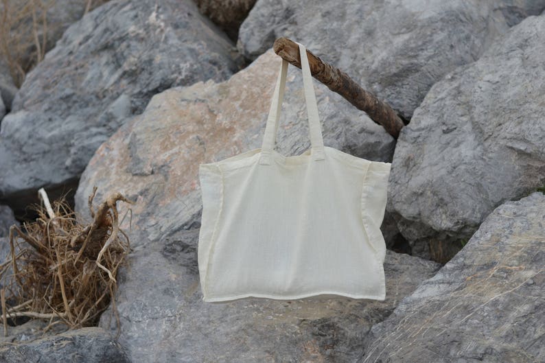 Baby white linen tote bag/ Shopping bag / Beach tote / Eco friendly / Reusable bag / Shopper / Summer bag / Travel bag / Yoga tote image 2